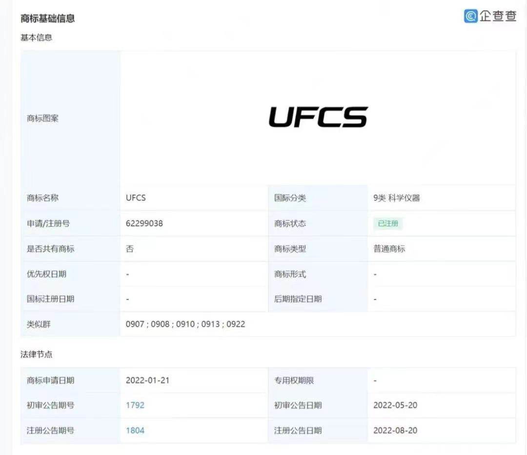 【喜讯】UFCS第9类商标注册成功！-广东省终端快充行业协会 Fast Charging Alliance